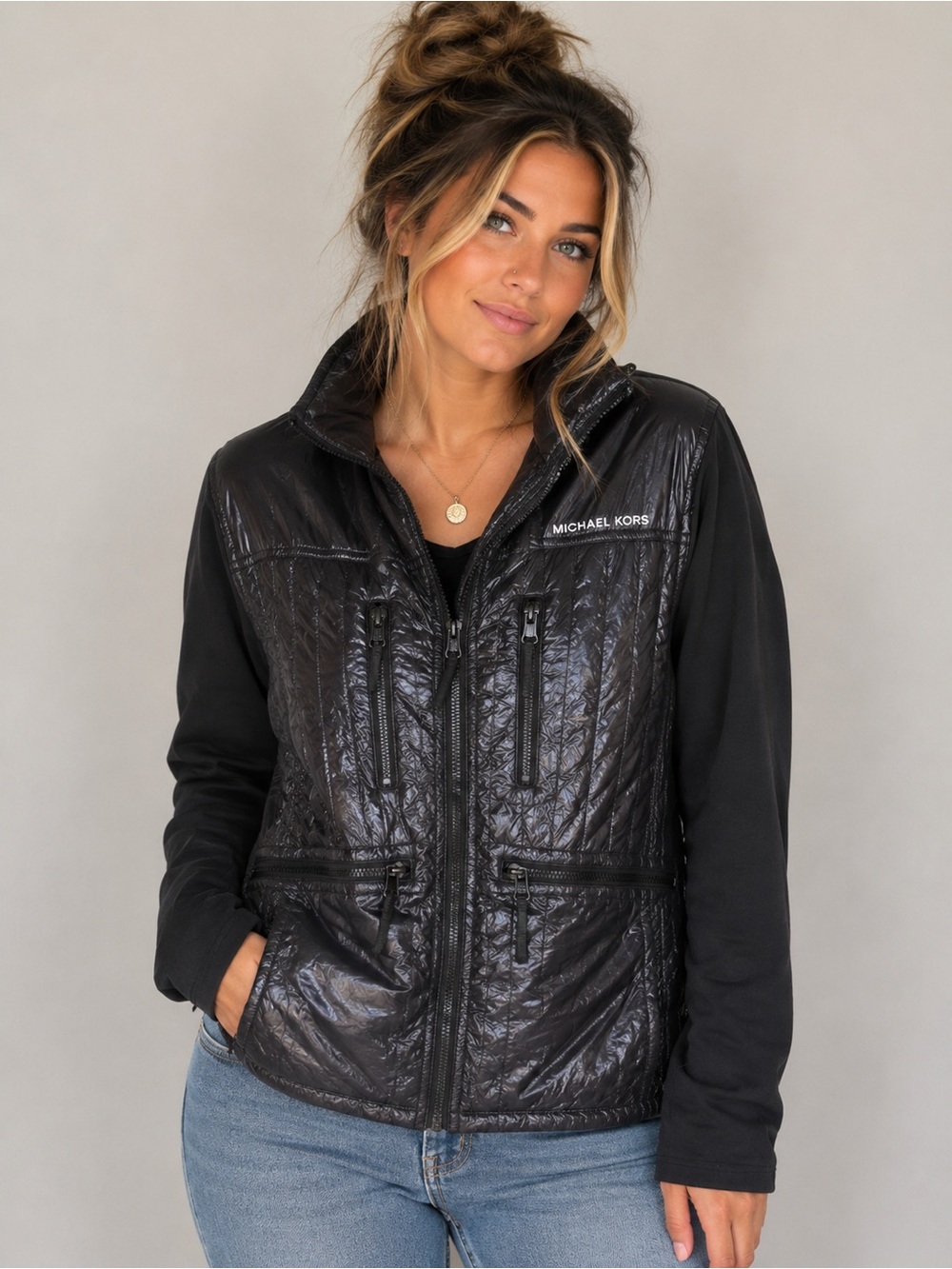 Michael Kors Women’s Quilted Full Zip Jacket Black Size Small